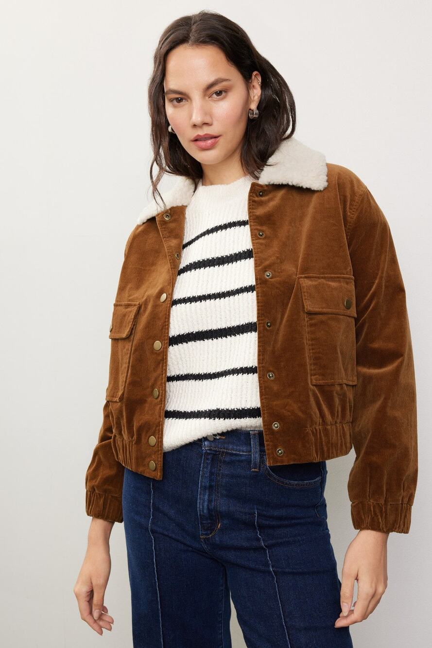 Adam Lippes x RTR Shearling Collar Corduroy Jacket - Size 12